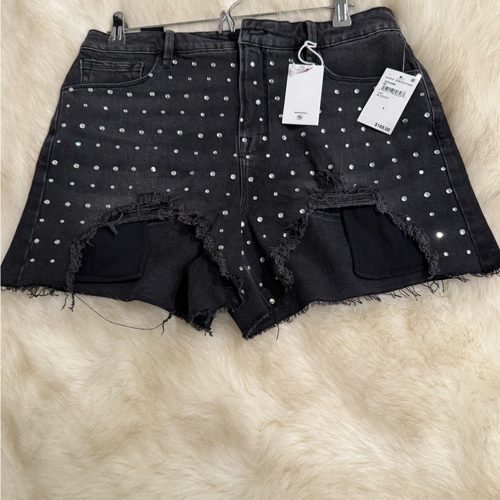 Good American Black Studded Jean Shorts